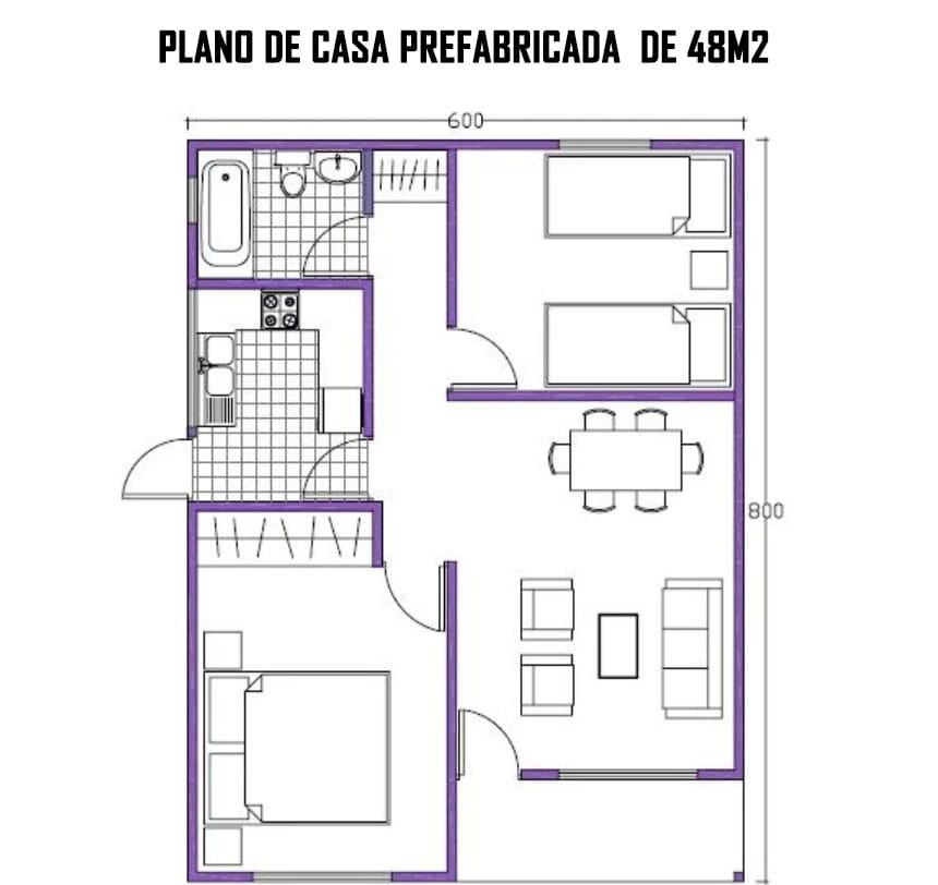 plano de casa prefabricada 48m2